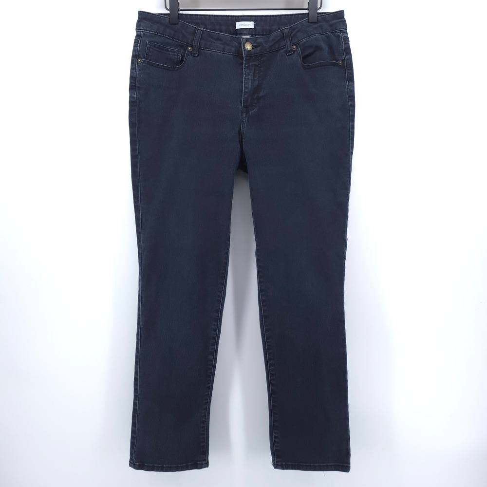Westport Women Jeans 12S Dark Wash Straight Leg Stretch Denim Slimming Black